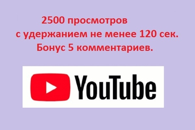 2500 просмотров с удержанием не менее 120 сек. Бонус 5 комментариев