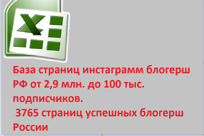 База инстаграм блогерш РФ. 3765 страниц, 2,9 млн-100 тыс. подписчиков