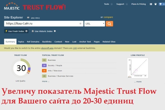 Помогу повысить значение сайта по Majestic Trust Flow до 20-32 единиц