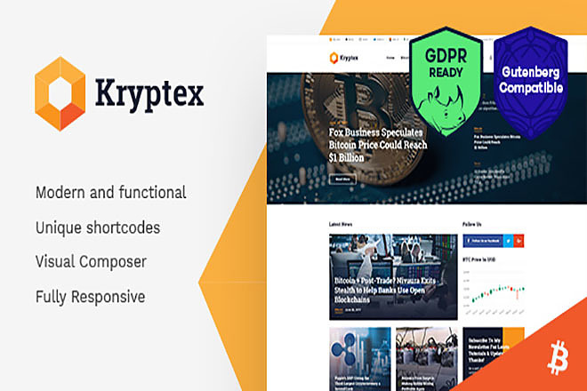 Kryptex V1.2. 4 -Криптовалюты и Майнинг wordpress ТЕМА
