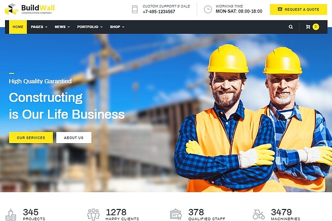 BuildWall - Шаблон сайта строительной компании на WordPress