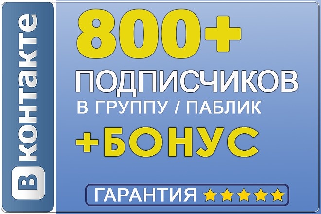 800 Подписчиков в группу плюс Бонус 1000 посетителей в статистику