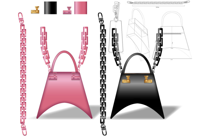 Технический и художественный эскиз сумок, фурнитуры, аксессуаров