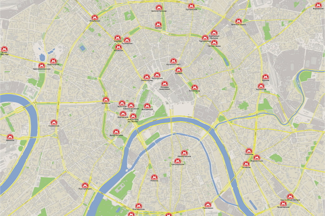 Векторный макет карты Москвы с нанесением объектов