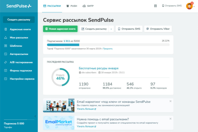 Настрою e-mail рассылку в SendPulse