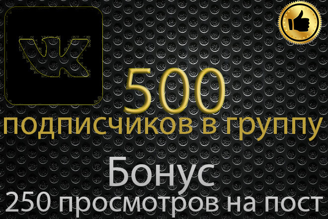 500 Подписчиков в группу VK, бонус 250 просмотров на пост