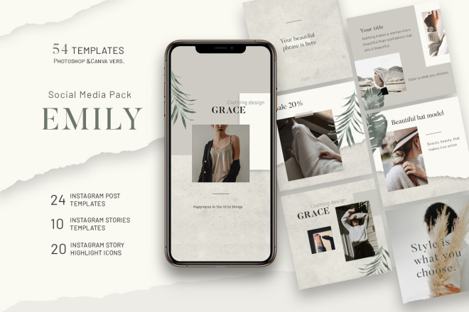 Emily - Social Media Pack, шаблон для инстаграм