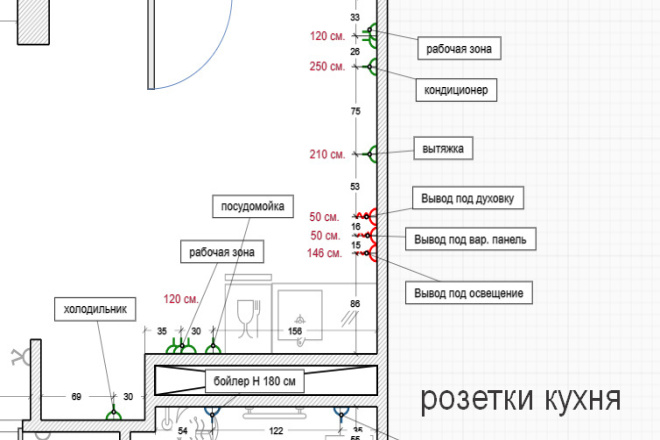 Планы размещения светильников, выключателей, розеток