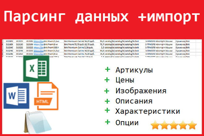 Парсинг данных из интернет-магазинов, наполнение сайтов