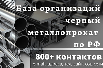 Новая база организаций РФ черный металлопрокат 800+ контактов