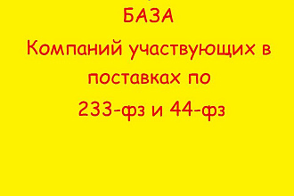 БАЗА Компаний участвующих в тендерах,поставщики по 233-фз и 44-фз