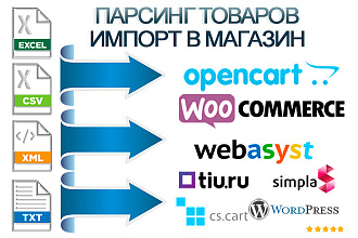 Парсинг данных, товаров. Импорт в Opencart, Woocommerce Webasyst
