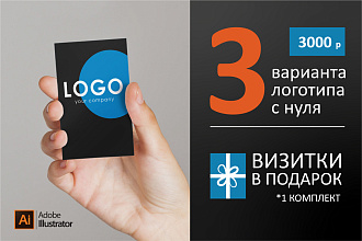Логотип с нуля, 3 варианта + визитки в подарок