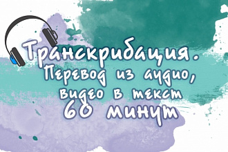 Транскрибация. Перевод из аудио, видео в текст - 60 минут