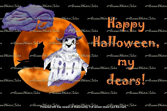 Акварельные скетчи Halloween для лого, открыток, печатной полиграфии