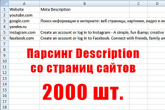 Массовый парсинг Description со страниц сайтов. Спаршу 2000 шт