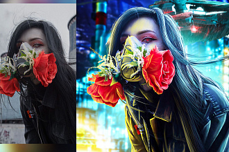 Крутая неоновая обработка фотографии, фотошоп манипуляция
