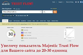 Помогу повысить значение сайта по Majestic Trust Flow до 20-32 единиц