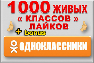 1000 лайков - классов в Одноклассники Безопасно+бонус 100 подписчиков