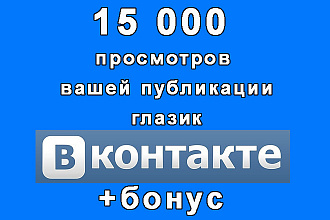 15 000 просмотров-глазика Вашей публикации Вконтакте+бонус