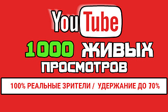 1000 живых просмотров на видео с удержанием на YouTube + Бонус