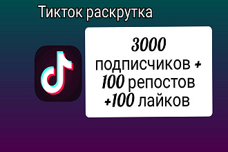 3000 подписчиков Тикток +100 репостов +100 лайков
