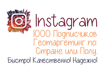 1000 Подписчиков в Instagram. Геотаргетинг по Стране или Полу