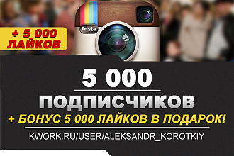 5 000 подписчиков в Инстаграм + бонус 5000 лайков