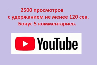 2500 просмотров с удержанием не менее 120 сек. Бонус 5 комментариев