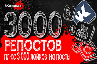 3000 репостов в ВКонтакте + 3000 лайков