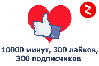 10000 минут, 300 лайков, 300 подписчиков Монетизация Яндекс Дзен