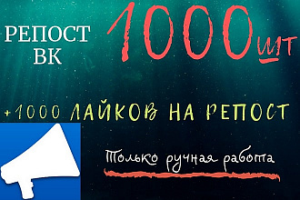 1000 Репостов + 1000 Лайков в комплекте в ВК, оптом Дешевле