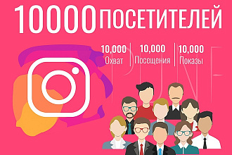 Охват, показы и посещение профиля - 10000 просмотров Instagram