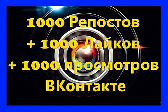 1000 Репостов + 1000 Лайков + 1000 просмотров ВКонтакте