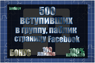 500 вступивших в группу, паблик в Facebook