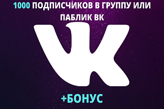 Добавлю 1000 живых подписчиков в группу или паблик Вконтакте + БОНУС