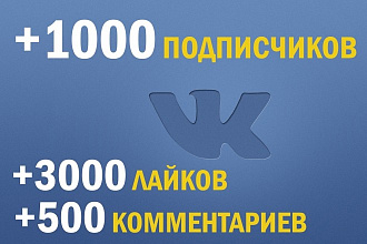 1000 Подписчиков, 3000 лайков, 500 комментариев