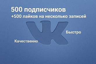 500 подписчиков на группу Vk + 500 лайков