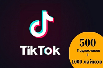 500 подписчиков на аккаунт Tik Tok + 1000 лайков