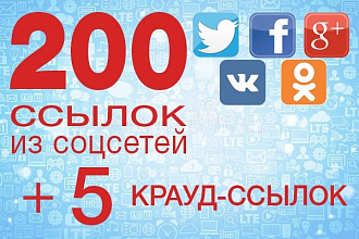 200 ссылок из социальных сетей + 5 крауд-ссылок на ваш сайт