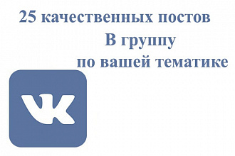 Сделаю 25 качественных постов в группу вк по вашей тематике