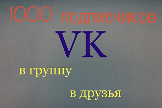 1000 живых подписчиков vk в группу,в друзья+бонус