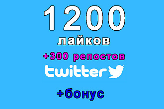 1200 лайков+300 ретвитов на Ваш пост в Twitter+бонус. Безопасно