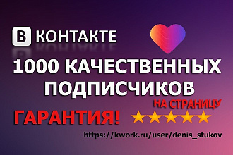 1000 качественных, реальных подписчиков на вашу страницу Вконтакте