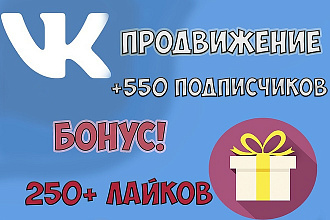 Раскрутка Вконтакте +550 живых подписчиков в группу + бонус