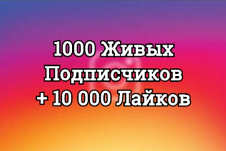 1000 Живых Подписчиков + 10000 Лайков. Качественные