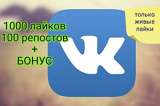 1000 качественных лайков в ВК, также 100 репостов