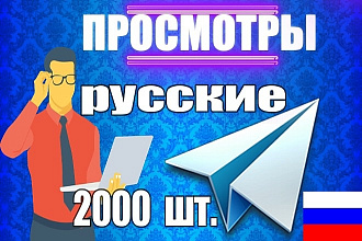 2000 русских просмотров Telegram на 5 последних постов