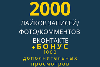 2000 лайков Вконтакте + 1000 просмотров