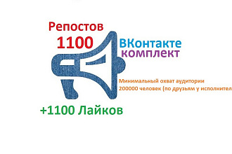 1000 Репостов +1000 Лайков ВКонтакте, комплект